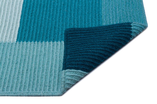 Girit Turquoise Striped Wool Handmade Area Rug 4'6" x 6'3"