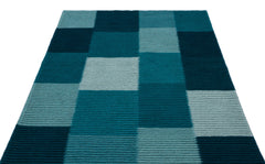 Girit Turquoise Striped Wool Handmade Area Rug 4'6" x 6'3"