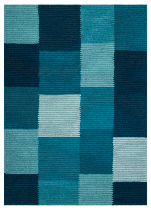 Girit Turquoise Striped Wool Handmade Area Rug 4'6" x 6'3"