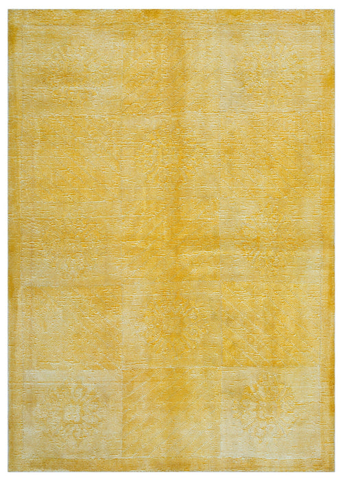 Girit Yellow Striped Wool Handmade Area Rug 5'3" x 7'5"
