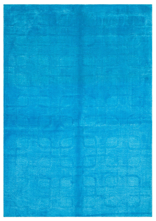 Girit Turquoise Striped Wool Handmade Area Rug 5'3" x 7'5"