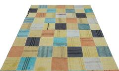 Teselya Beige Patchwork Wool Handmade Area Rug 5'4" x 7'8"
