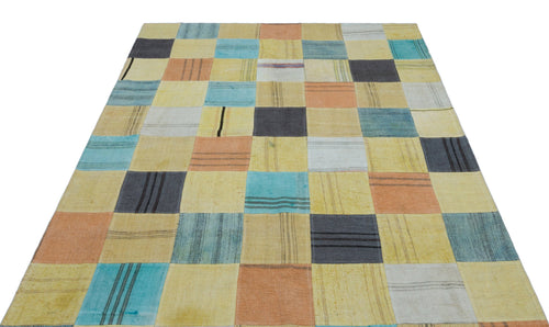 Teselya Beige Patchwork Wool Handmade Area Rug 5'4" x 7'8"