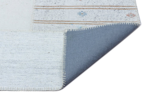 Teselya Beige Striped Wool Handmade Area Rug 5'3" x 7'3"