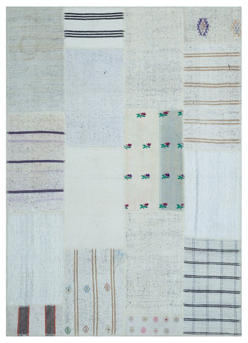 Teselya Beige Striped Wool Handmade Area Rug 5'3" x 7'3"