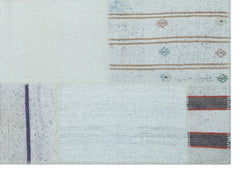 Teselya Beige Striped Wool Handmade Area Rug 5'3" x 7'3"