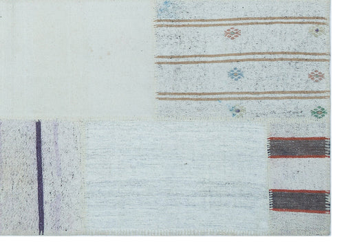 Teselya Beige Striped Wool Handmade Area Rug 5'3" x 7'3"