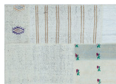 Teselya Beige Striped Wool Handmade Area Rug 5'3" x 7'3"