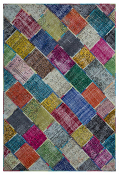 Iskece 26791 Beige Patchwork Wool Handmade Area Rug 6'4" x 9'5"