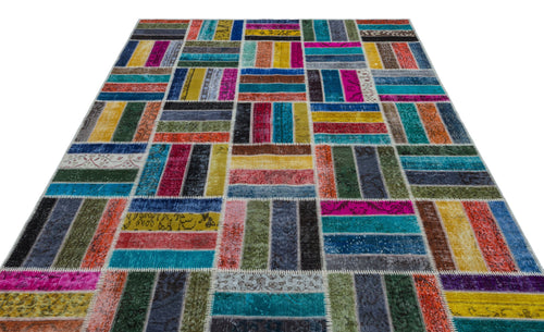 Iskece 26797 Beige Patchwork Wool Handmade Area Rug 6'6" x 9'5"