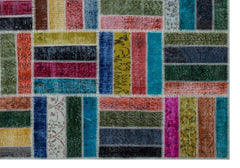 Iskece 26797 Beige Patchwork Wool Handmade Area Rug 6'6" x 9'5"