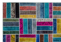 Iskece 26797 Beige Patchwork Wool Handmade Area Rug 6'6" x 9'5"