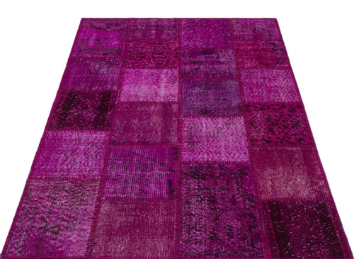 Iskece 26826 Pink Patchwork Wool Handmade Area Rug 3'11" x 5'11"