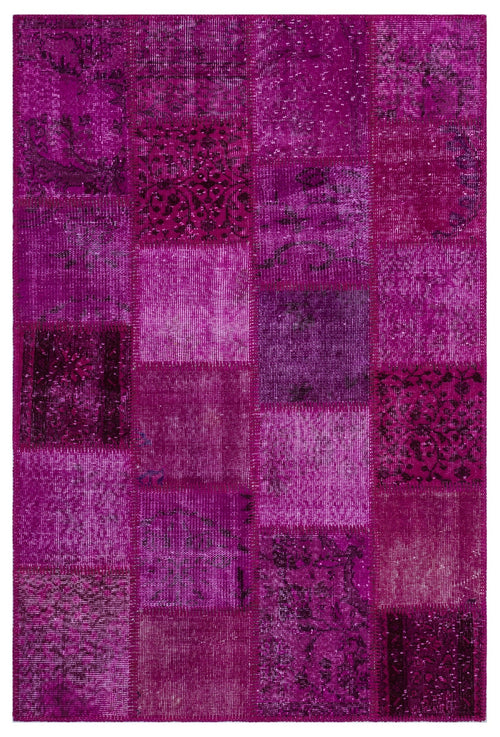 Iskece 26826 Pink Patchwork Wool Handmade Area Rug 3'11" x 5'11"