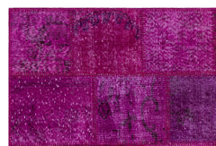 Iskece 26826 Pink Patchwork Wool Handmade Area Rug 3'11" x 5'11"