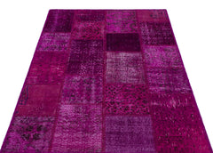 Iskece 26827 Pink Patchwork Wool Handmade Area Rug 3'11" x 5'11"