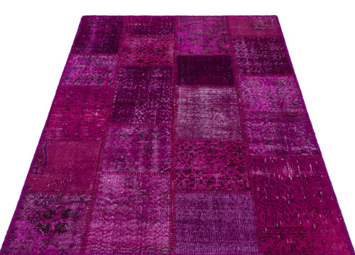Iskece 26827 Pink Patchwork Wool Handmade Area Rug 3'11" x 5'11"