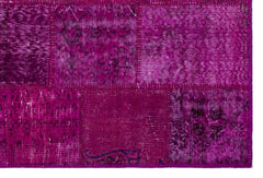 Iskece 26827 Pink Patchwork Wool Handmade Area Rug 3'11" x 5'11"