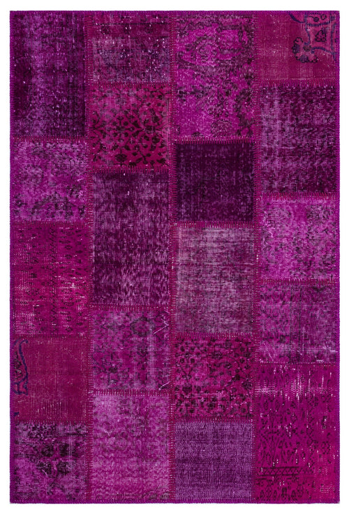 Iskece 26827 Pink Patchwork Wool Handmade Area Rug 3'11" x 5'11"