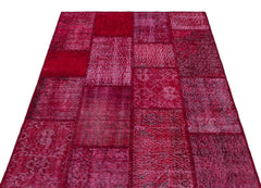 Iskece 26830 Red Patchwork Wool Handmade Area Rug 3'11" x 5'11"