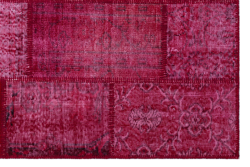 Iskece 26830 Red Patchwork Wool Handmade Area Rug 3'11" x 5'11"