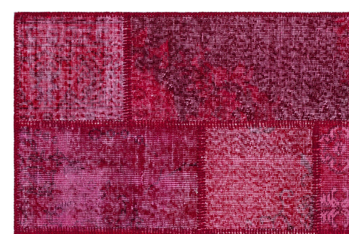 Iskece 26830 Red Patchwork Wool Handmade Area Rug 3'11" x 5'11"