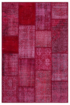 Iskece 26830 Red Patchwork Wool Handmade Area Rug 3'11" x 5'11"