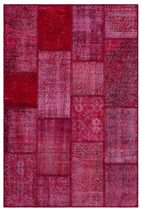 Iskece 26830 Red Patchwork Wool Handmade Area Rug 3'11" x 5'11"