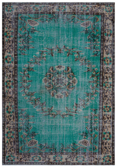 Atina Turquoise Vintage Wool Handmade Area Rug 6'2" x 8'11"