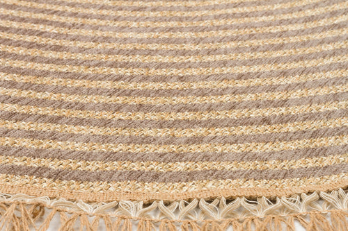 Grey Geometric Kilim - Cotton Round Rug | Non Slip Flatweave Area Rug