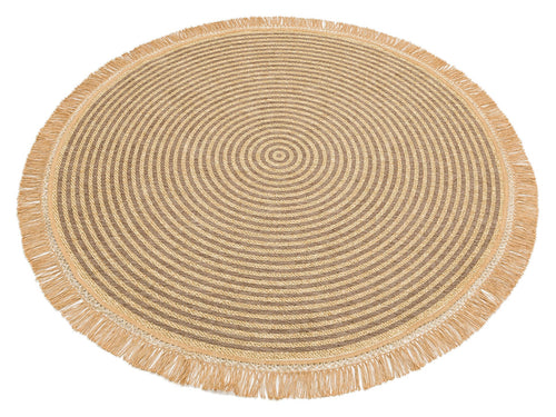 Grey Geometric Kilim - Cotton Round Rug | Non Slip Flatweave Area Rug