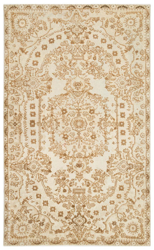 Purplea Beige Vintage Wool Handmade Area Rug 6'2" x 10'0"