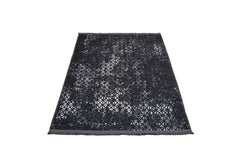Black Geometric Area Rug - Cotton Chenille Digital Print Carpet for Living Room