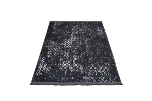 Black Geometric Area Rug - Cotton Chenille Digital Print Carpet for Living Room