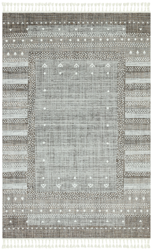 Machine Made Area Rug – Brown Geometric Woven Carpet for Living Room