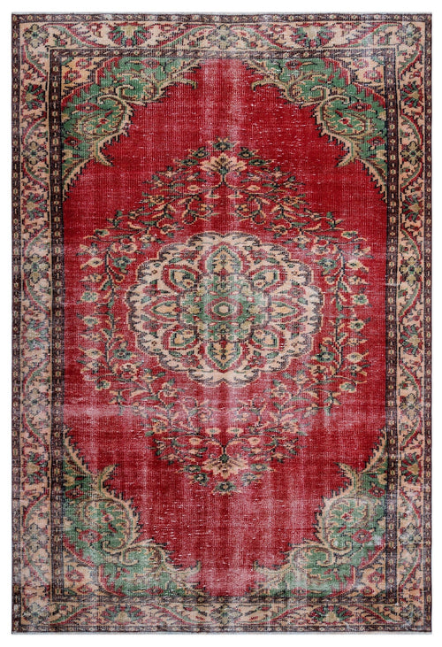 Atina Red Vintage Wool Handmade Area Rug 6'0" x 9'3"