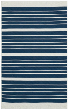 Blue Striped Cotton Kilim - Washable Non Slip Modern Woven Rug for Living Room