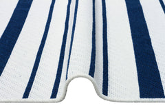 Blue Striped Cotton Kilim - Washable Non Slip Modern Woven Rug for Living Room