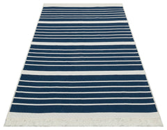Blue Striped Cotton Kilim - Washable Non Slip Modern Woven Rug for Living Room