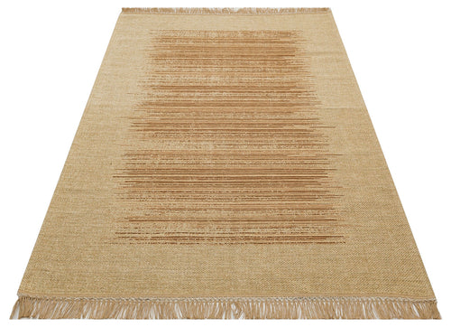 Beige Cotton Kilim - Modern Striped Cotton Rug | Non Slip Flatweave Carpet