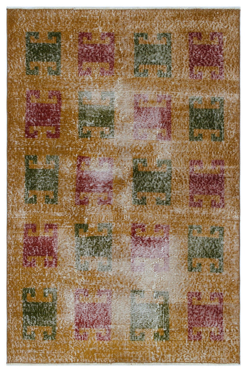 Atina Brown Vintage Wool Handmade Area Rug 3'5" x 5'2"