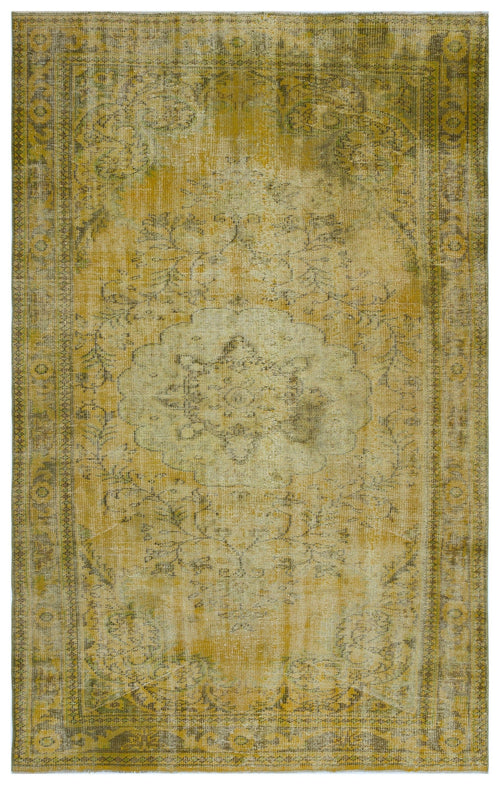 Atina Yellow Vintage Wool Handmade Area Rug 6'1" x 9'8"