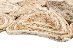 Round Jute Rug - Beige Geometric Natural Fiber Carpet, Hand Woven Soft Texture