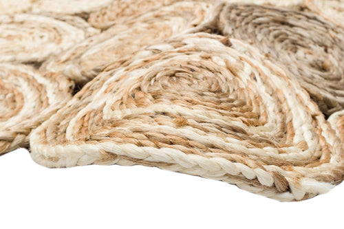 Round Jute Rug - Beige Geometric Natural Fiber Carpet, Hand Woven Soft Texture