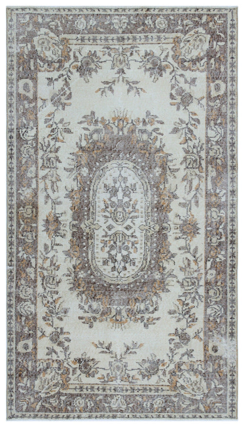 Atina Beige Vintage Wool Handmade Area Rug 3'8" x 6'7"
