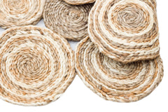 Round Jute Rug - Beige Geometric Natural Fiber Carpet, Hand Woven Soft Texture