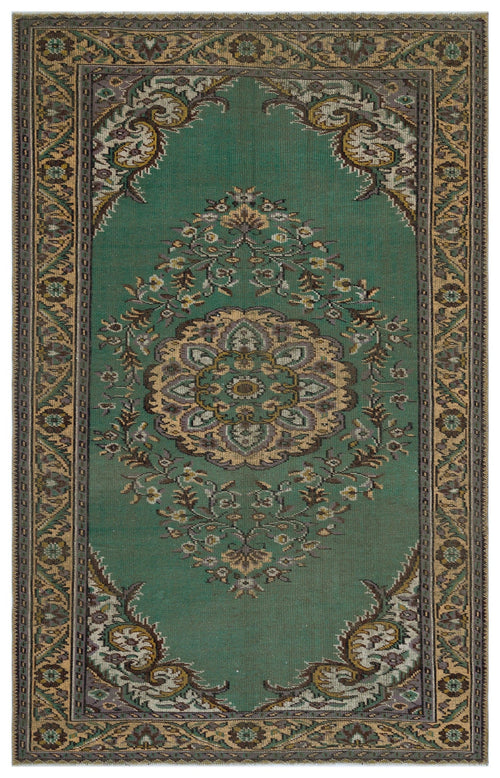 Atina Green Vintage Wool Handmade Area Rug 6'1" x 9'7"