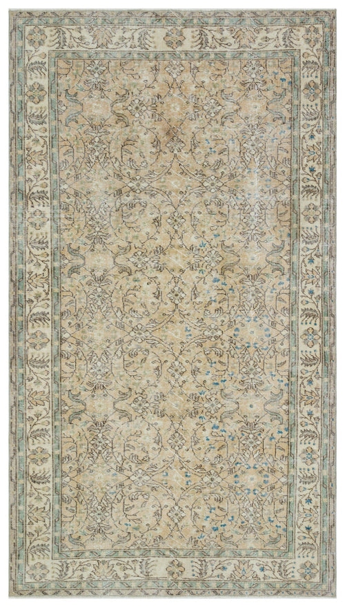 Atina Beige Vintage Wool Handmade Area Rug 5'3" x 9'5"
