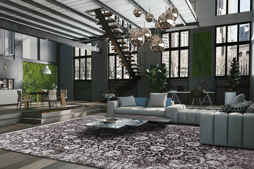 Machine Made Area Rug - Anthracite Classic High Low Textured Flatweave Carpet