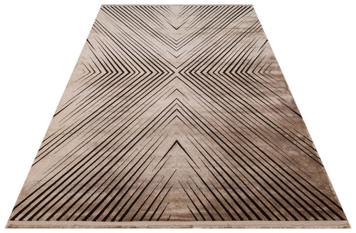 Machine Made Area Rug - Anthracite Zigzag Flatweave Carpet with Anti Slip